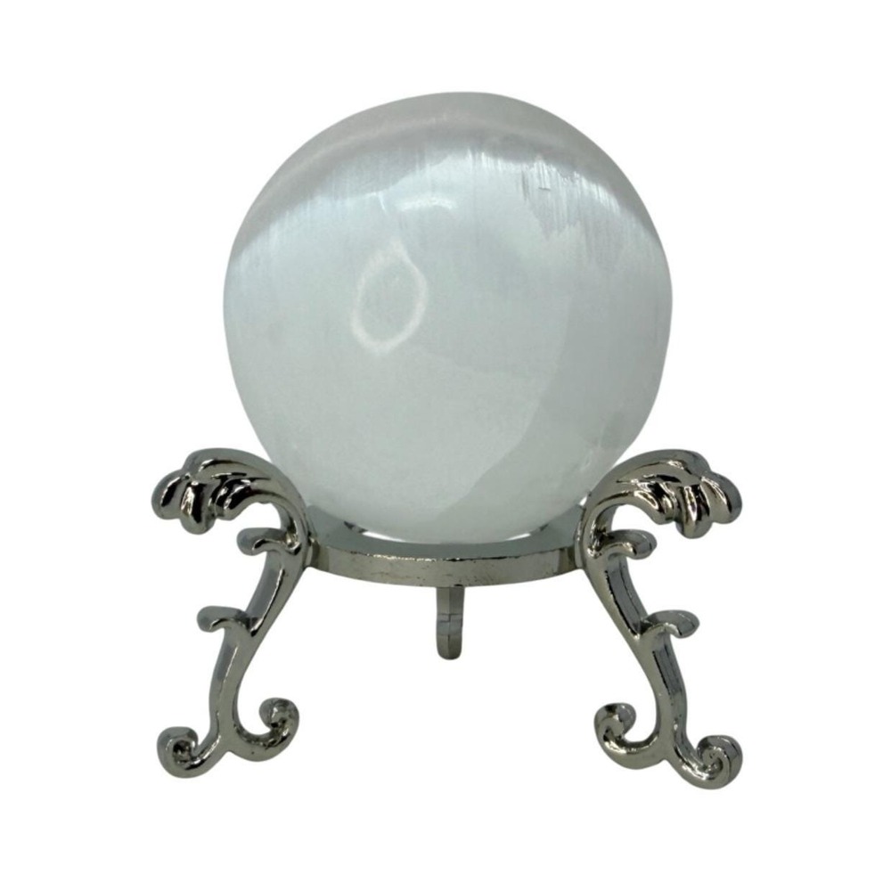 Silver Sphere Display Stand Crystal Ball Holder Scrollwork Pedestal